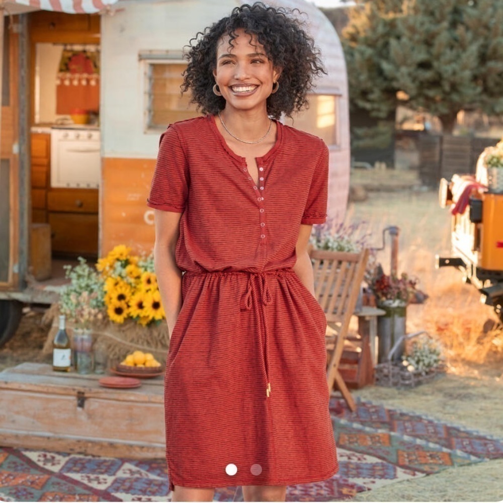 Sundance Terracotta Red Henley Dress | Cotton Tie Waist Boho Rustic Casual SZ M